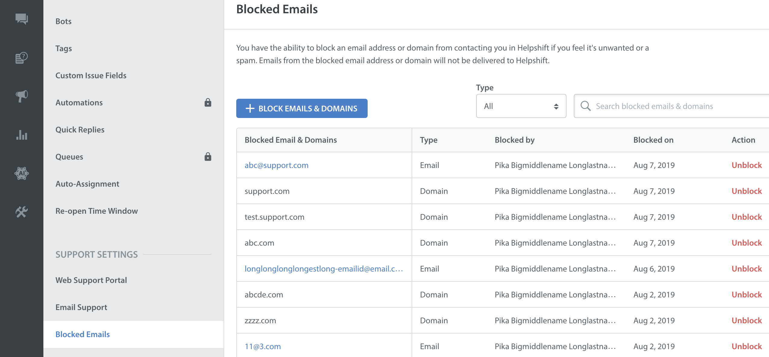 How do I block Email Domains? - Helpshift Knowledge Base Helpshift